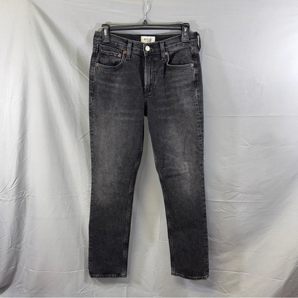 AGOLDE Jeans Womens 26 Black Washed Slim Straight Denim High Rise Zip Fly Gray - Picture 1 of 9